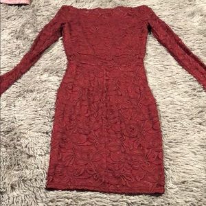 Off shoulder burgundy lace dress